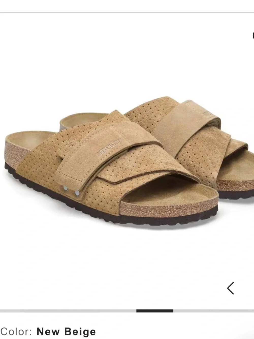 Birkenstock Kyoto New Beige Suede Cork Footbed with Black Branding